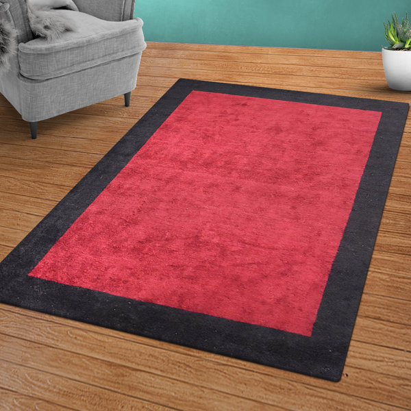 Ebern Designs Conradine Handmade HandKnotted Silk Red/Black Rug Wayfair